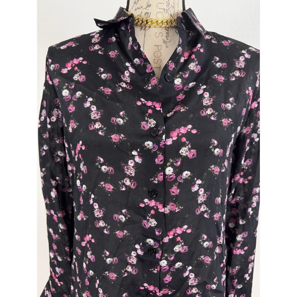 B35 The Kooples Silk Blend Blouse Womens US 4 Floral Button Down Work Office - Picture 8 of 12